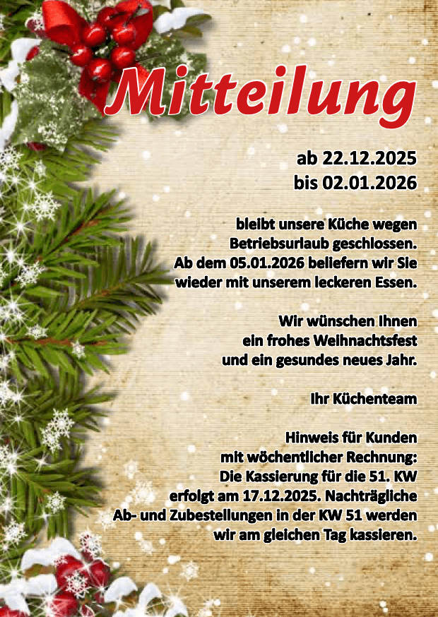 Betriebsurlaub 22.12.25-02.01.2026 Frohe Weihnachten
